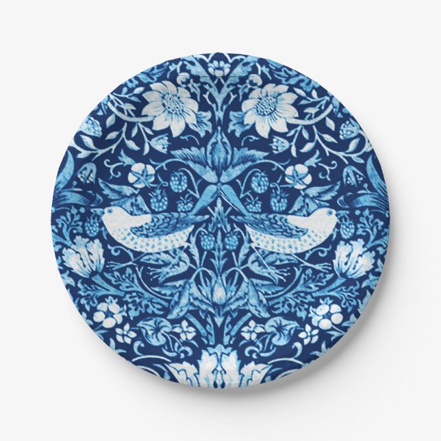 Art Nouveau Bird und Blume Tapestes, Dunkelblau Pappteller (Vorderseite)