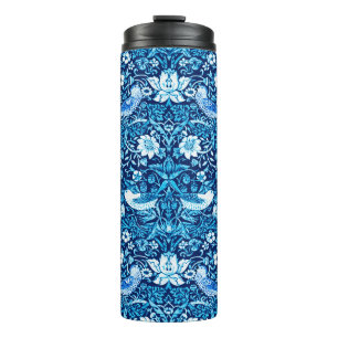 Art Nouveau Bird und Blume Tapestes, Dunkelblau Thermosbecher