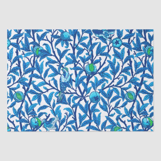 Art Nouveau Bird und Pomegranat, Cobalt Blue Seidenpapier (Vorderseite)