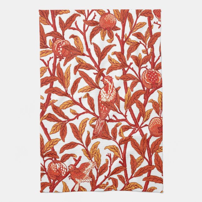 Art Nouveau Bird und Pomegranate, Mandarin Orange Geschirrtuch (Vertikal)