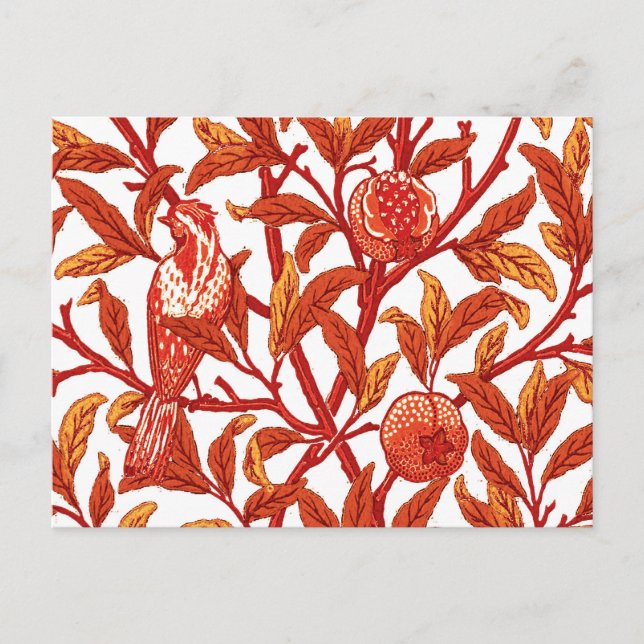 Art Nouveau Bird und Pomegranate, Mandarin Orange Postkarte (Vorderseite)
