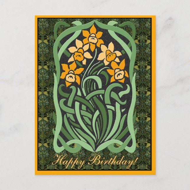 Art Nouveau Birthday Daffodils (Personalisiert) Postkarte (Vorderseite)