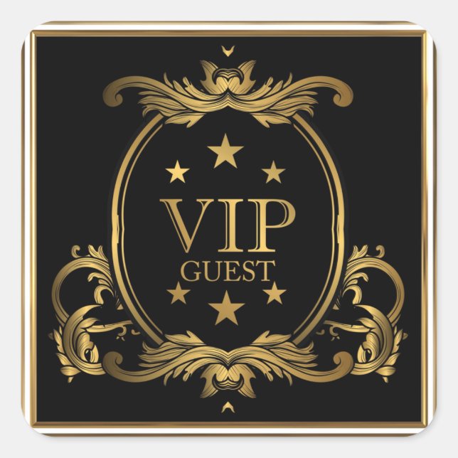 Art Nouveau Black and Gold Royal VIP Hochzeit Quadratischer Aufkleber (Vorderseite)