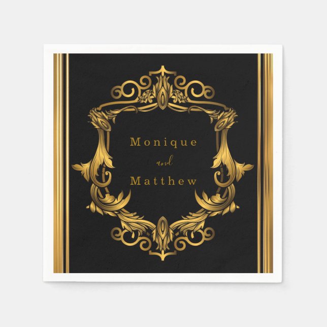 Art Nouveau Black and Gold Royal Wedding Serviette (Vorderseite)