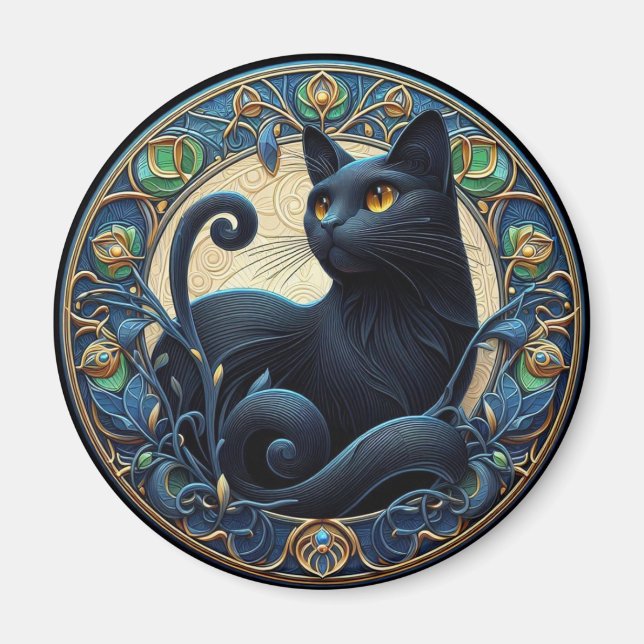 Art Nouveau Black Cat Celtic Magnet (Vorne)