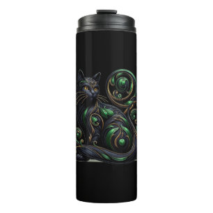 Art Nouveau Black Cat Celtic Thermal Tumbler Thermosbecher