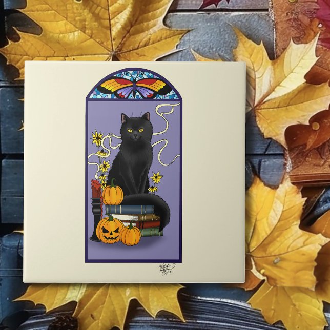 Art Nouveau Black Cat Fliese (Von Creator hochgeladen)