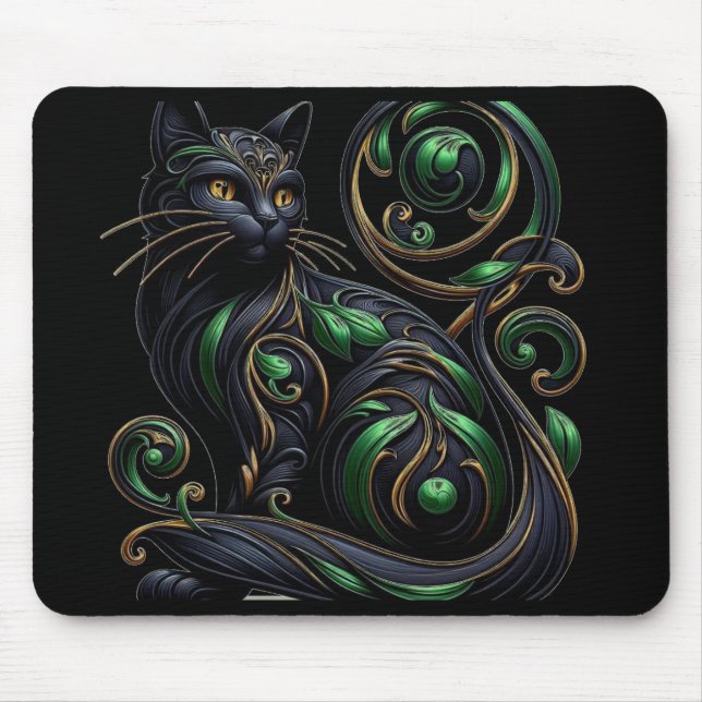 Art Nouveau Black Cat Mouse Pad Mousepad (Vorne)