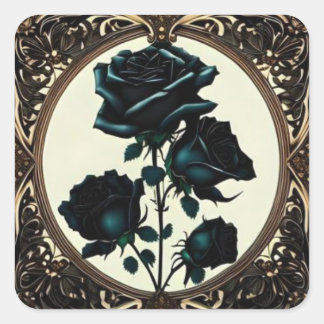 Art Nouveau Black Rose Blumendesign Quadratischer Aufkleber