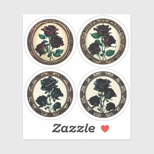 Art Nouveau Black Rose Rote Rose Auswahl #1 Aufkleber (Blatt)