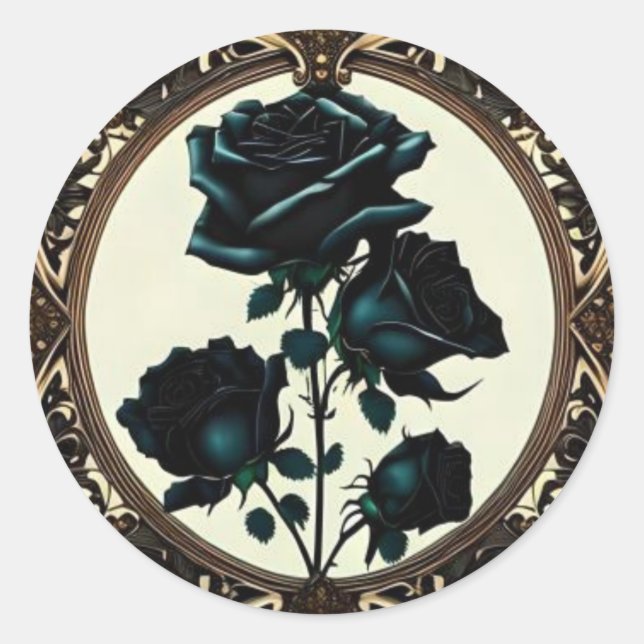 Art Nouveau Black Rose - Zeitlose Blumenkunst Runder Aufkleber (Vorderseite)