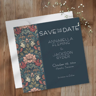 Art Nouveau Blau William Morris Florale Hochzeit Save The Date