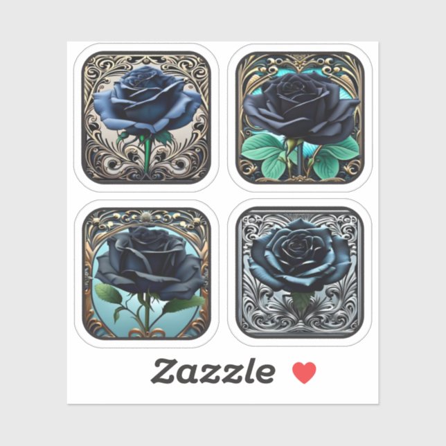 Art Nouveau Blue Rose Black Rose Auswahl #2 Aufkleber (Blatt)