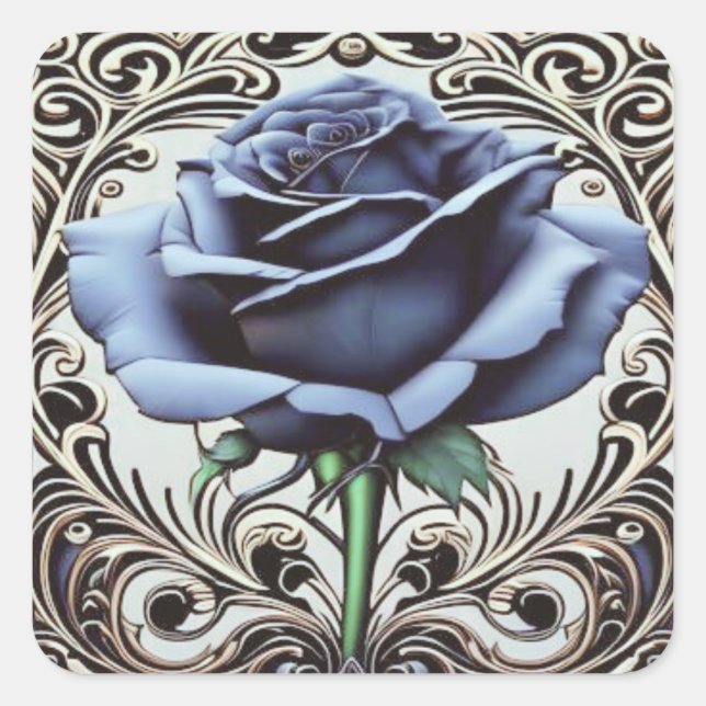Art Nouveau Blue Rose Sticker - Elegantes Floral D (Vorderseite)