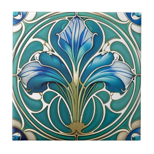 Art Nouveau Blue Stilistik Lily 2 Fliese