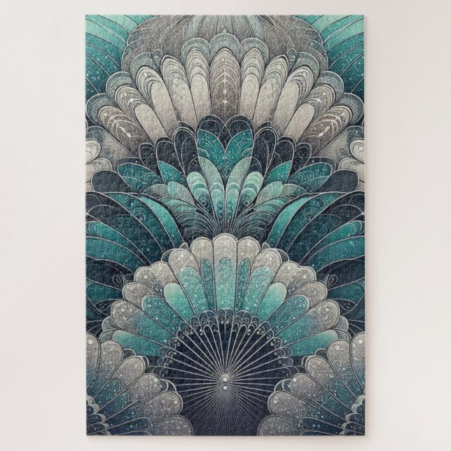 Art Nouveau Blue und Silver Fans (Vertikal)