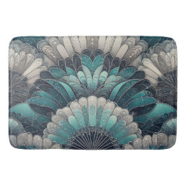 Art Nouveau Blue und Silver Fans Badematte