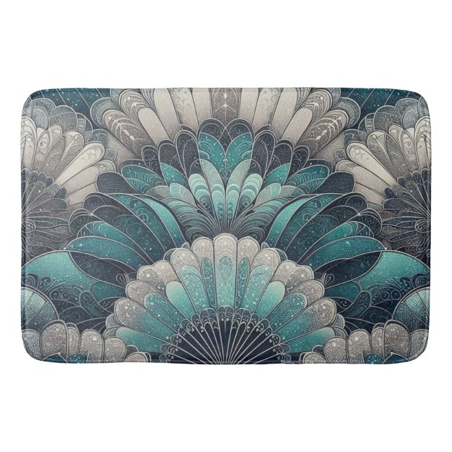 Art Nouveau Blue und Silver Fans Badematte (Vorderseite)