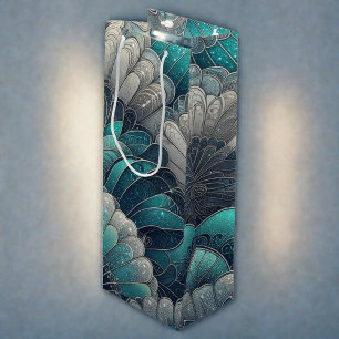 Art Nouveau Blue und Silver Fans Geschenktüte Für Weinflaschen
