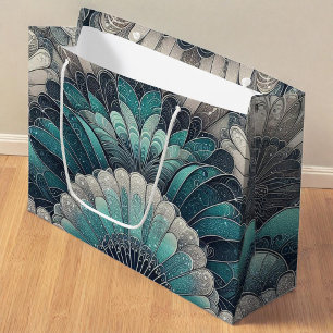 Art Nouveau Blue und Silver Fans Große Geschenktüte