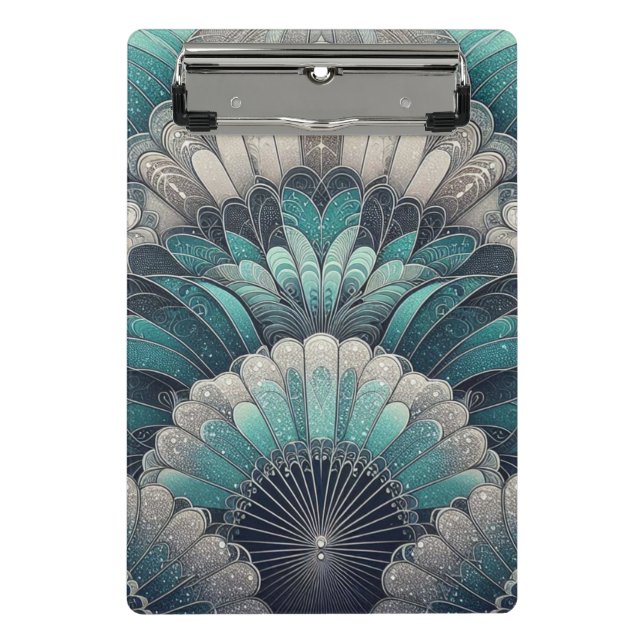 Art Nouveau Blue und Silver Fans Mini Klemmbrett (Vorderseite)