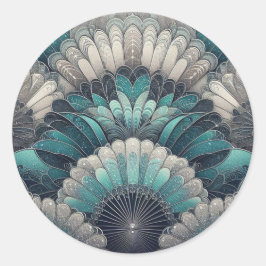 Art Nouveau Blue und Silver Fans Runder Aufkleber