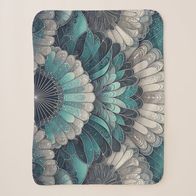 Art Nouveau Blue und Silver Fans Sherpadecke (Vorderseite)