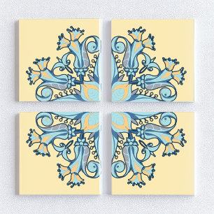 Art Nouveau-Blumenkeramikfliese in Vanillecreme Fliese