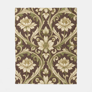Art Nouveau Blumenmuster Creme Grün Ranken Fleecedecke