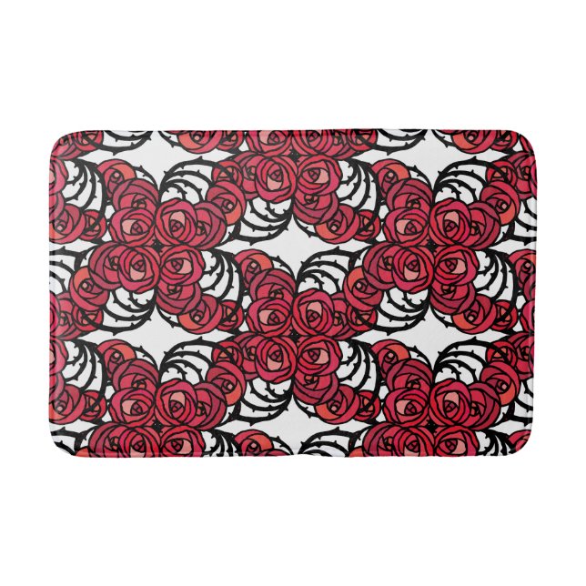 Art Nouveau Blumenmuster Rot und Schwarz Rose Desi Badematte (Vorderseite)