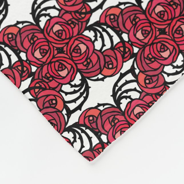 Art Nouveau Blumenmuster Rot und Schwarz Rose Desi Fleecedecke (Ecke)