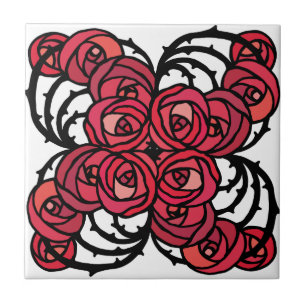 Art Nouveau Blumenmuster Rot und Schwarz Rose Desi Fliese