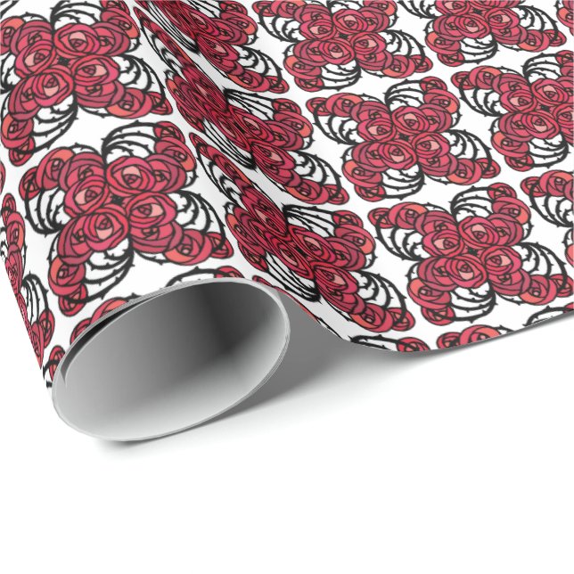 Art Nouveau Blumenmuster Rot und Schwarz Rose Desi Geschenkpapier (Rolleneckpunkt)