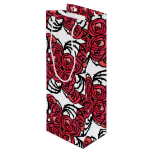Art Nouveau Blumenmuster Rot und Schwarz Rose Desi Geschenktüte Für Weinflaschen