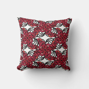 Art Nouveau Blumenmuster Rot und Schwarz Rose Desi Kissen
