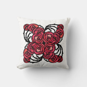 Art Nouveau Blumenmuster Rot und Schwarz Rose Desi Kissen