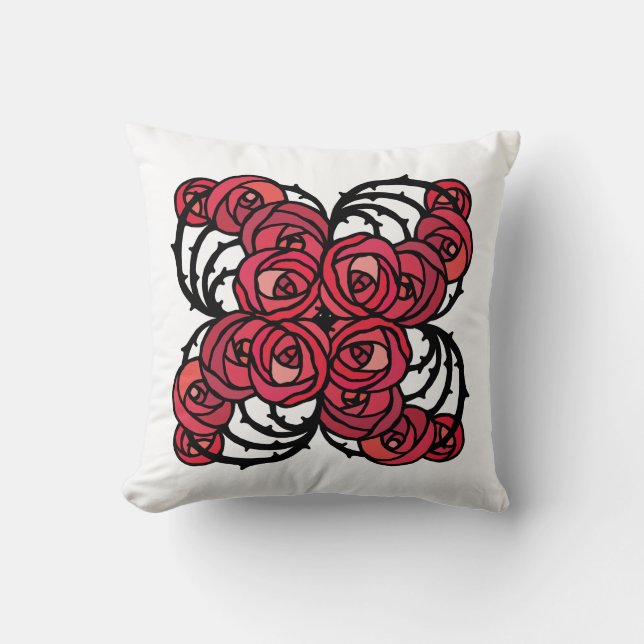 Art Nouveau Blumenmuster Rot und Schwarz Rose Desi Kissen (Vorderseite)