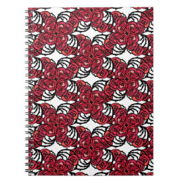 Art Nouveau Blumenmuster Rot und Schwarz Rose Desi Notizblock