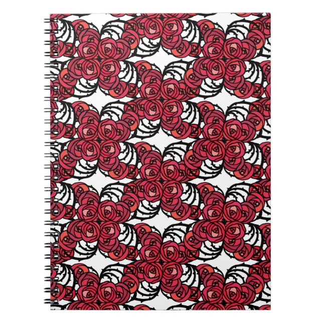 Art Nouveau Blumenmuster Rot und Schwarz Rose Desi Notizblock (Vorderseite)