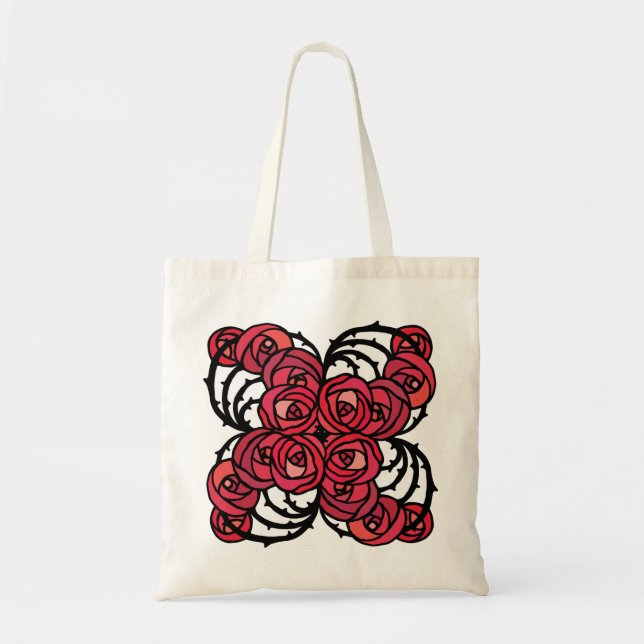 Art Nouveau Blumenmuster Rot und Schwarz Rose Desi Tragetasche (Vorne)