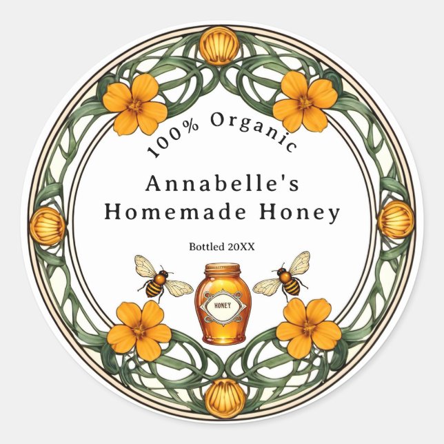 Art Nouveau Boarder Homemade Honey Runder Aufkleber (Vorderseite)