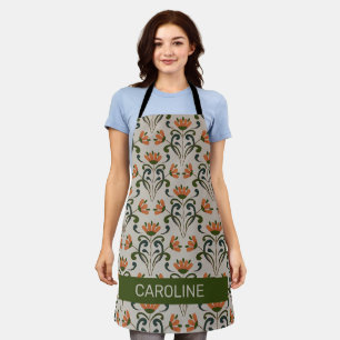 Art Nouveau boho Blumenmuster mit Namen in Beige Schürze