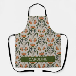 Art Nouveau boho Blumenmuster mit Namen in Beige Schürze