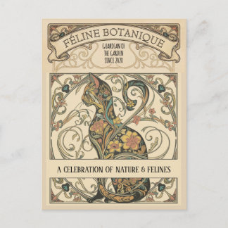 Art Nouveau Botanical Feline Ornamental Art Postkarte