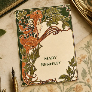Art Nouveau Botanisch mit eleganter Frauen Rahmen Visitenkarte
