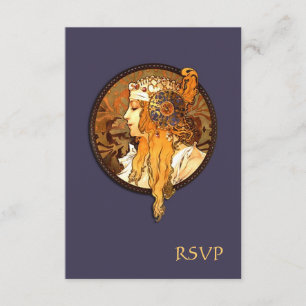 Art Nouveau Bride Wedding RSVP Card Karte