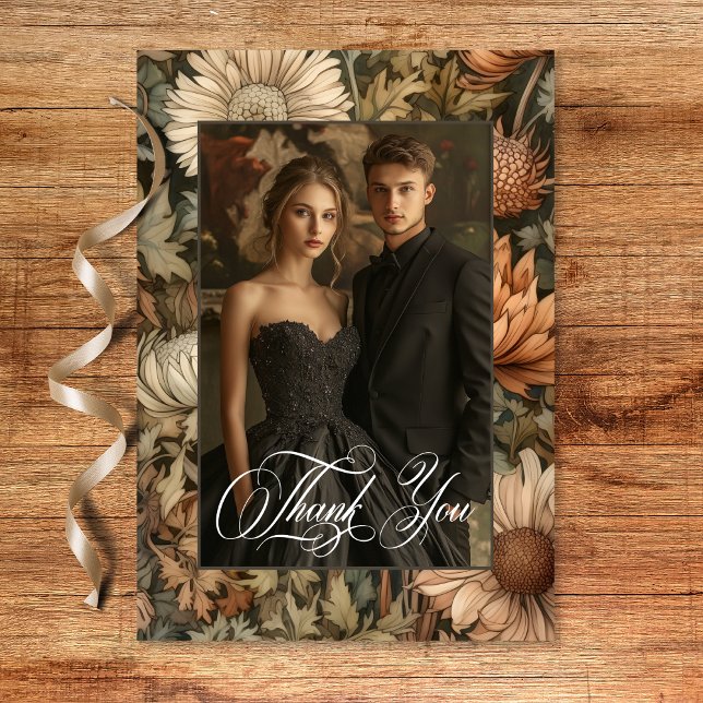 Art Nouveau Brown William Morris Floral Wedding Dankeskarte (Art Nouveau Brown William Morris Floral Wedding Thank You Card)