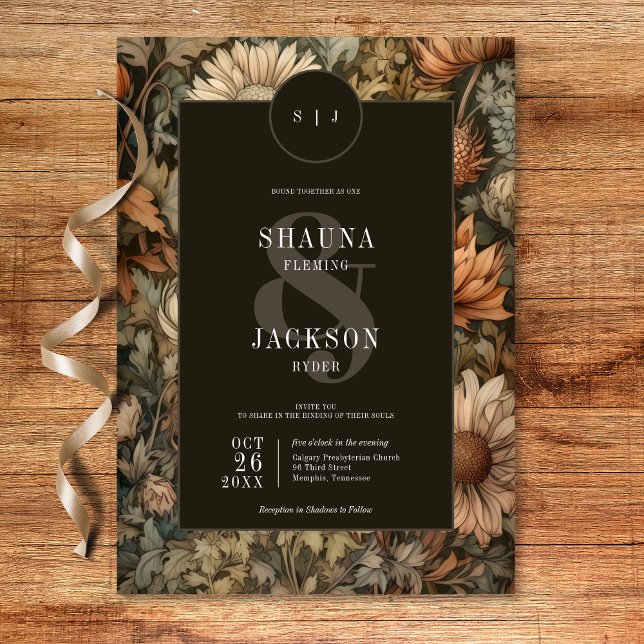 Art Nouveau Brown William Morris Floral Wedding Einladung (Art Nouveau Brown William Morris Floral Wedding Invitation)