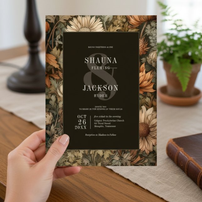 Art Nouveau Brown William Morris Floral Wedding Einladung (Art Nouveau Brown William Morris Floral Wedding Invitation)