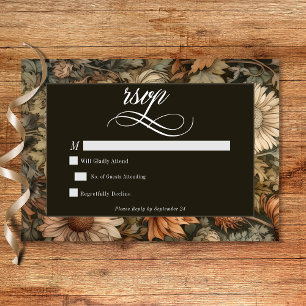 Art Nouveau Brown William Morris Floral Wedding RSVP Karte